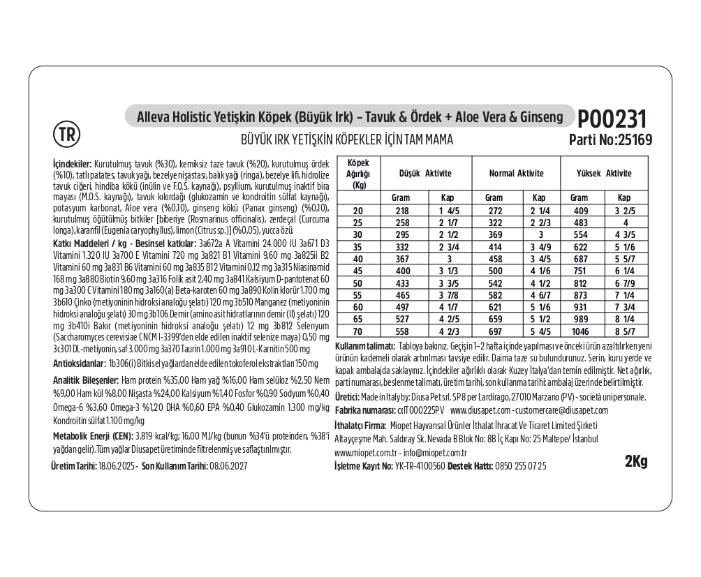 Alleva Holistik Tavuk & Ördek Tahılsız Maxi Yetişkin Köpek Maması 2 Kg İçindekiler