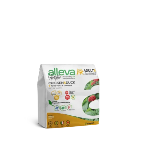Alleva Holistik Tavuk & Ördek Tahılsız Yetişkin  & Kısırlaştırılmış Kedi Maması 0,4 Kg