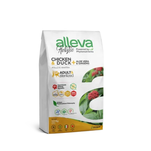 Alleva Holistik Tavuk & Ördek Tahılsız Yetişkin & Kısırlaştırılmış Kedi Maması 1,5 Kg